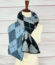 NWT Club Room Scarf Wool Blend Blue Gray Argyle Long Chunky Men’s Women’s