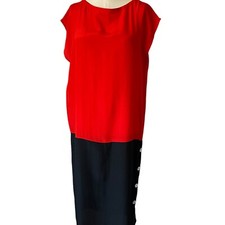 Vintage Carole Little Saint Tropez Orange-Red Black Colorblock Silk Dress Size 6