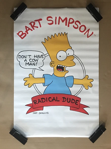Vintage Original 1989 Bart Simpson Cartoon Radical Dude Poster TV Memorabilia