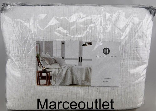 Hotel Collection Linen Blend Dobby Diamond FULL / QUEEN Coverlet Set White