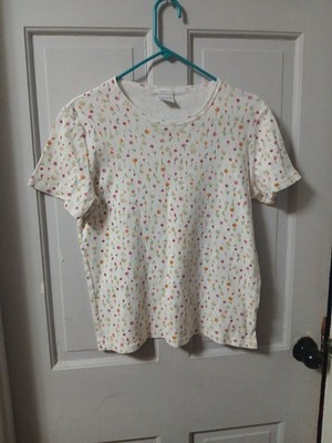 Cherokee Women's White Floral Print SS Cotton Pullover Top Sz XL