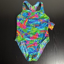 Vintage 90s/Y2K SPEEDO Girls Size 16 Neon Print One-Piece Swimsuit Bathing Suit