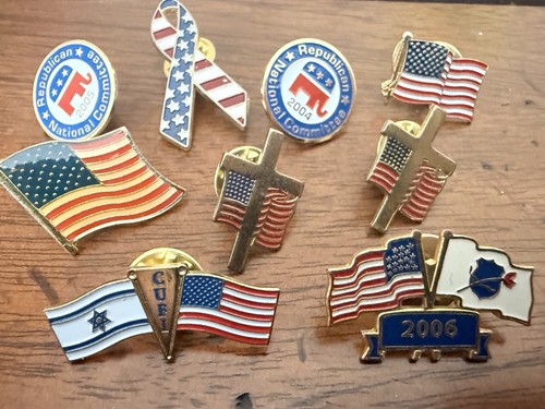 Vintage Lot Of 9 USA Lapel Pin Lot American Flag, RNC, Patriotic Badges, EX - Picture 2 of 4