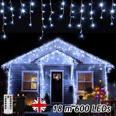 YOUKUKE 600 LED Icicle Lights 18M Super Bright Christmas Snowing Effect Outdoor Light UK