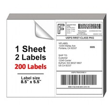 200 Half Sheet 8.5x5.5 Shipping Labels straight Corner Self Adhesive 2 Per Sheet
