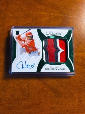2025 Panini Flawless, Christian Moore, Prospect Patch Auto, Emerald 5/5, Angels