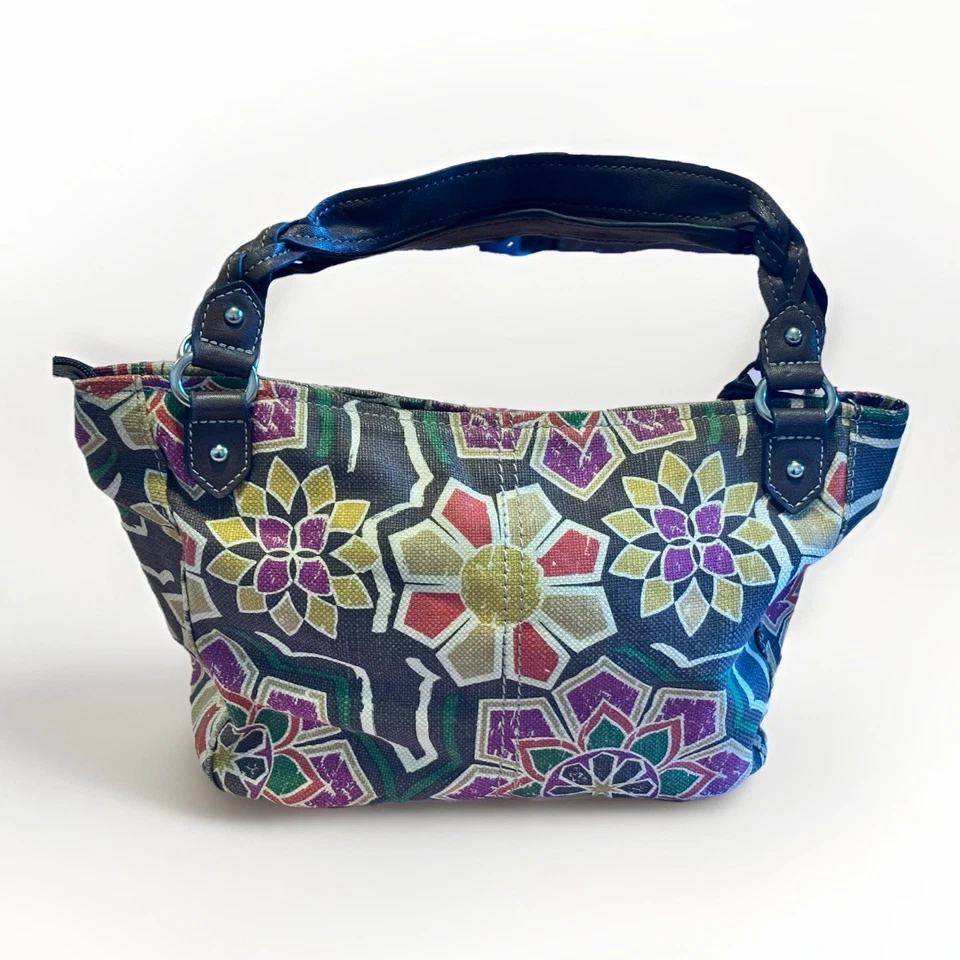 Women’s Relic Canvas Handbag Multi Colored Boho Leather Straps 12x9x5” Handle 5” - Image 2 of 4