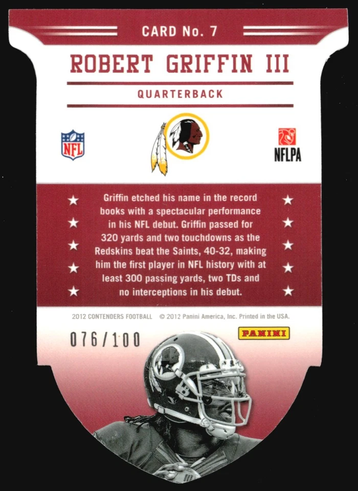 2012 Rookie Of The Year ROBERT GRIFFIN GOLD Die-Cut Rookie /100 #7 - Image 2 of 2