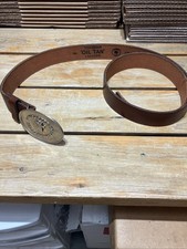 Made in USA embossed Leather Belt Top Grain Oil Tan Size 44 unisex vintage