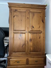 Solid Pine Double Wardrobe Armoire with 2 Drawers – Rustic Bedroom Furniture