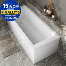 Modern Bathroom Single Ended 1700mm Straight Bath Square Acrylic White Bathtub