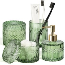 Green Bathroom Accessories Set, 4Pcs Green Bathroom Decor Accessory Sets Comp...
