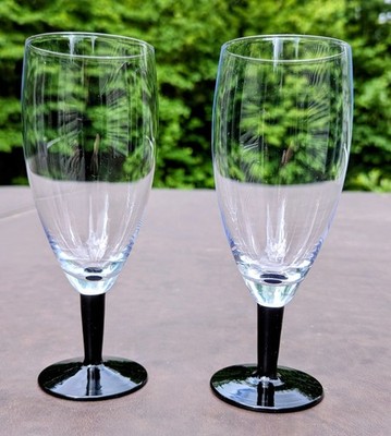 2 Luminarc Octime Black Stem Wine Glasses New Unused Mint Condition 
