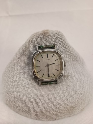 Vintage Timex Silver Tone Square Case Wind Up Watch WORKS - Picture 1 of 6