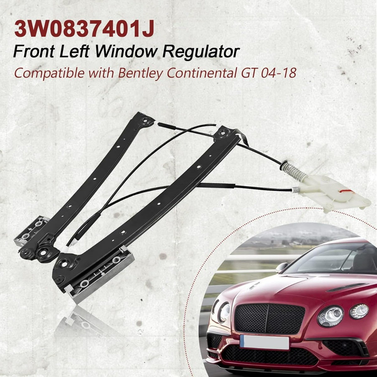 Front Left Window Regulator For Bentley Continental GT 03-07 Coupe 3W0837401J