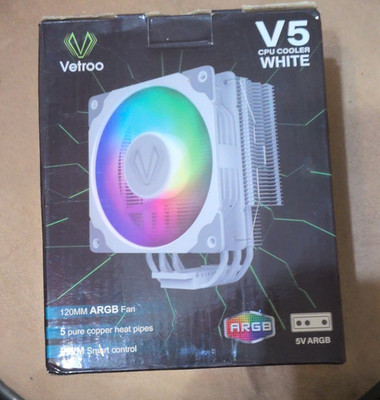 Vetroo V5 CPU Cooler White 120mm ARGB Multicolor Hydraulic 4-Pin VT-CPU-V5-WT