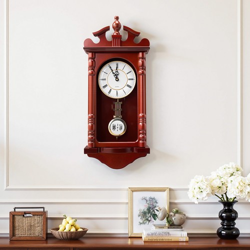 Reloj de péndulo vintage clásico reloj de pared con movimiento de cuarzo 600x260x95mm madera de pino - Imagen 8 de 12