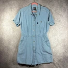 Vintage GV Jeans Romper Womens Size XL Blue Button Front Short Sleeves Pockets