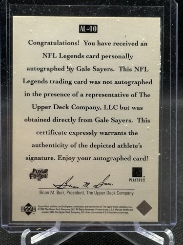 GALE SAYERS 1997 UPPER DECK LEGENDS #AL-10 AUTOGRAPH AUTO CHICAGO BEARS HOF - Bild 7 von 7