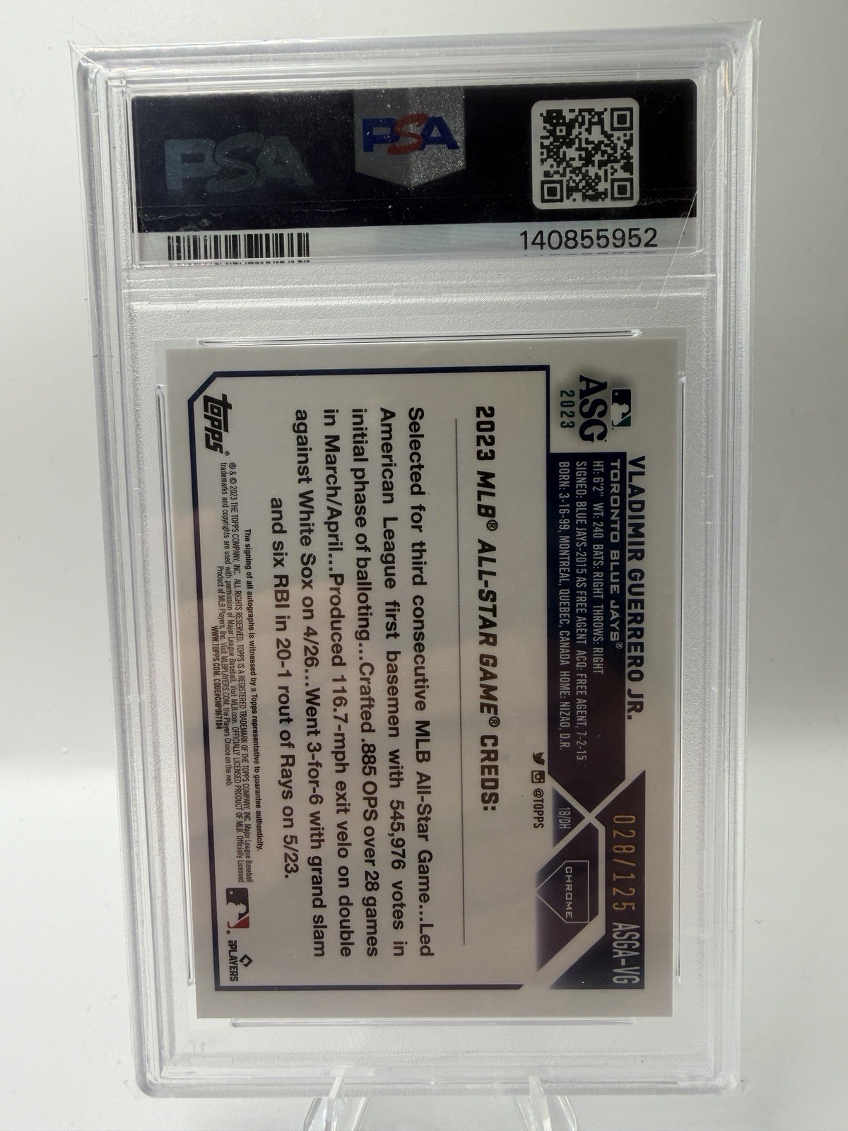 2023 Topps Chrome UPD. VLADIMIR GUERRERO JR. #ASGA-VG Auto X-Fractor PSA 10 /125 view 2