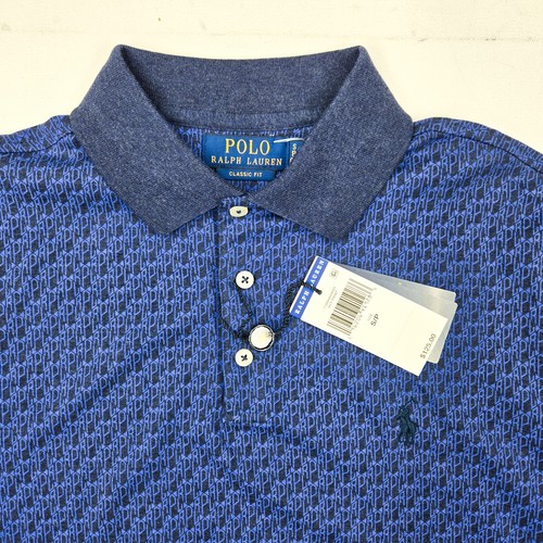 New Polo Ralph Lauren Shirt Navy Blue Geometric Logo Pony Short Sleeve Small S - Picture 3 of 7