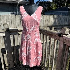 Tory Burch Pink Paisley Beaded Floral Sequin V-Neck Fit & Flare Dress Size 4