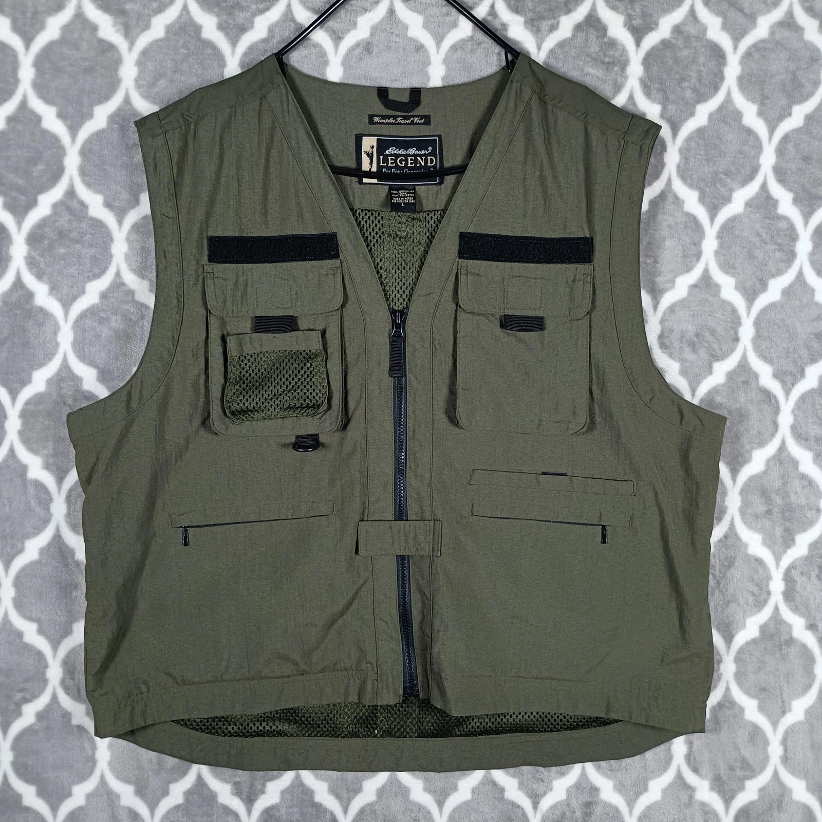 Eddie Bauer Travel Vest Mens Large Green Wenatchee Multi Pocket Hiking Utility