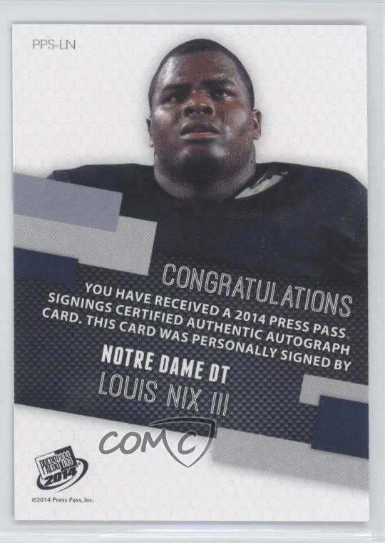 2014 Press Pass Signings Gold X's & O's /199 Louis Nix III Rookie Auto RC - Image 2 of 2