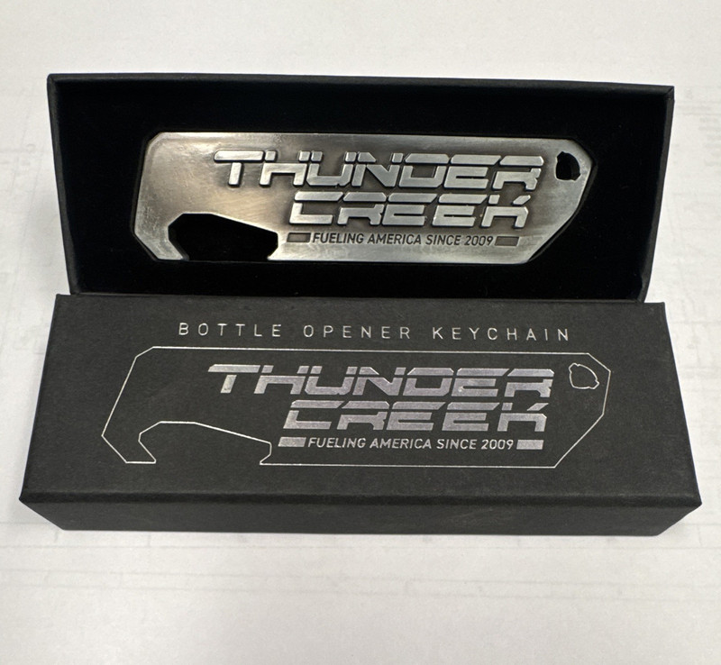 Thunder Creek Bottle Opener Keychain in Box "Fueling America Since 2009"