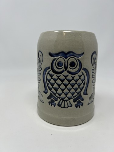 Vintage German Stoneware Owl Pottery 5" Mug Cup Crock .5L - Picture 5 of 9