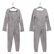 House Of CB Women L Plus Isis Jumpsuit Taupe Gray Flared Sleeve Mink Chenille