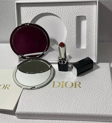 DIOR Set Silver Cannage Double Sided Mirror & DIOR Lipstick #720 Icone