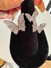 Crystal Butterfly Wing Stud Earrings - Silver Tone