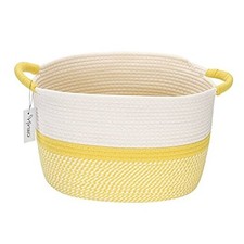 Oval Cotton Rope Storage Basket Collapsible Nursery Storage Box Medium Yellow