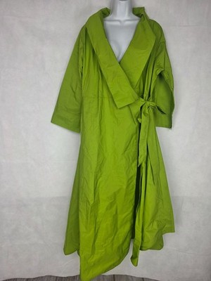 igOr Michigan Lime Green Taffeta Maxi Dress L 46/48 Long Sleeve Tie Waist NWT
