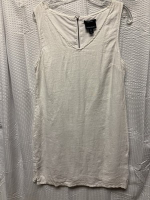 Cynthia Rowley WOmen's 100% Linen Sleeveless Shift Dress Cotton Lining White 12