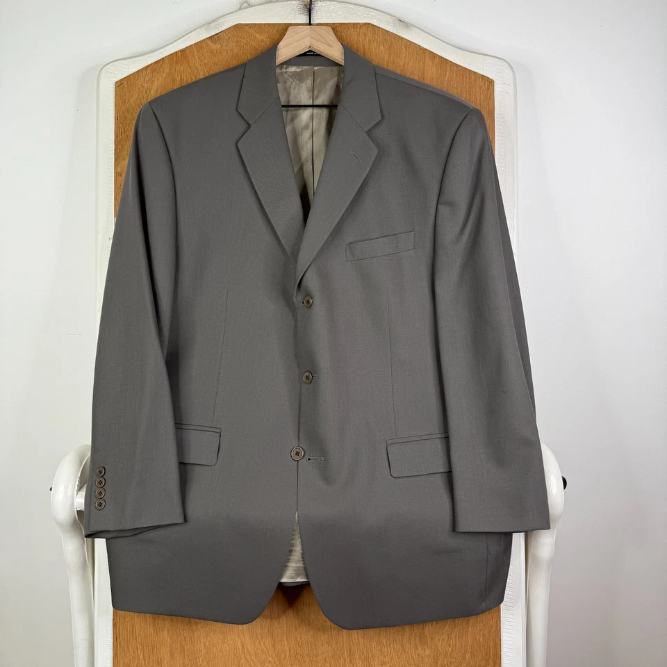 VTG Calvin Klein Suit Mens 44R Taupe Tan 3 Button 100% Wool Pants 38x28 Pleated - Image 2 of 4