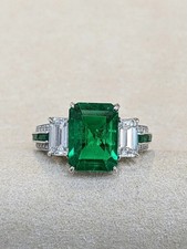 5.50Ct Emerald Cut Natural Emerald Diamond Wedding Ring 14K White Gold Size 6 7