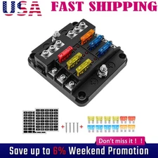 6 Way Car Boot Power Distribution 12~24V Blade Fuse Holder Box Block Panel Board