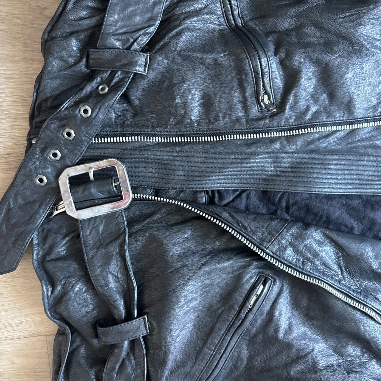 Private Brand AG Black Goat Leather Biker Jacket Quilted Moto XL Japanese Brand image 3