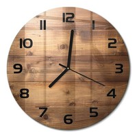 Runde Glasuhr Aus Glas Glas-Wanduhr Holzhintergrund Schwarze Zeiger Fi30 Cm