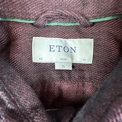 Camicia Eton uomo 43 rossa testurizzata misto lino slim fit bottoni contemporanea - Foto 9 di 13