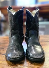Vintage Little Kid Black Leather Cowboy Boots 6  D Made In USA Western Rodeo Boy