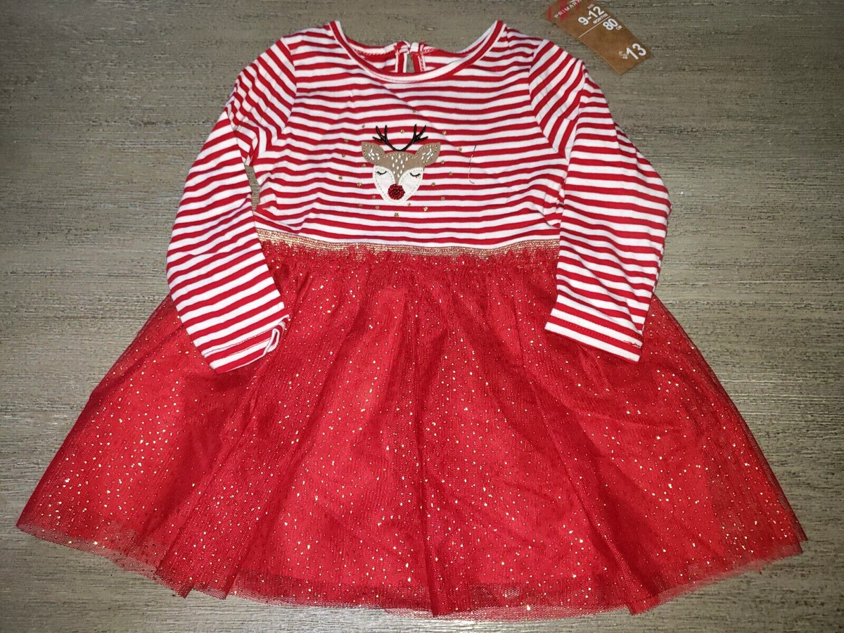 girls NEW CHRISTMAS FANCY GOLD SPARKLE RED DRESS REINDEER 9-12 mon STRIPES  NICE! | eBay