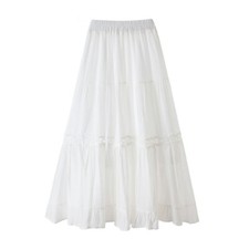 Damen Rock Spitze Volant A-Linie Hollow High Waist Midi Petticoat Weiß Schwarz