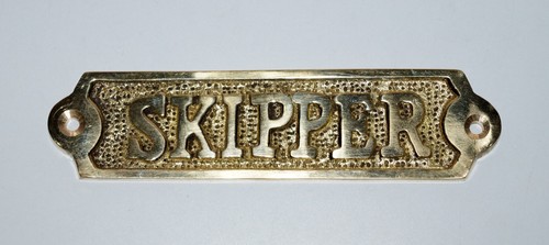 Brass Plaque Sign Tag "Skipper" Nautical Home Office Décor Maritime Ship Sea - Picture 1 of 6