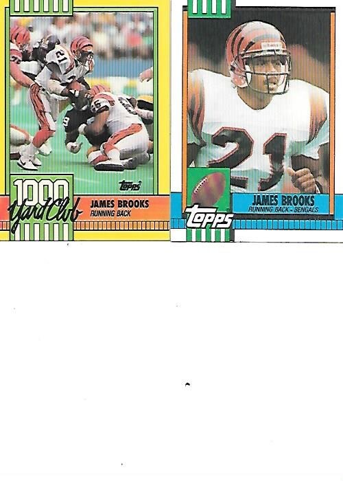 James Brooks 1990 Topps 1000 Yard Club Football Card #12 + Card #275 Lot of 2