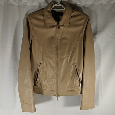 Vintage Tan Danier Leather Jacket collared full zip coat beige brown cream s