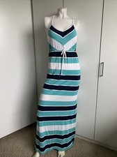 American Eagle small T-shirt maxi dress blue V-neck striped spaghetti straps