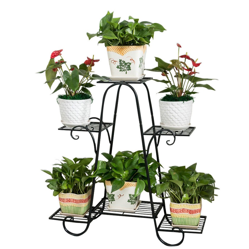 Metal/Wooden Plant Flower Stand Pot Open Display Shelf Outdoor Indoor ...